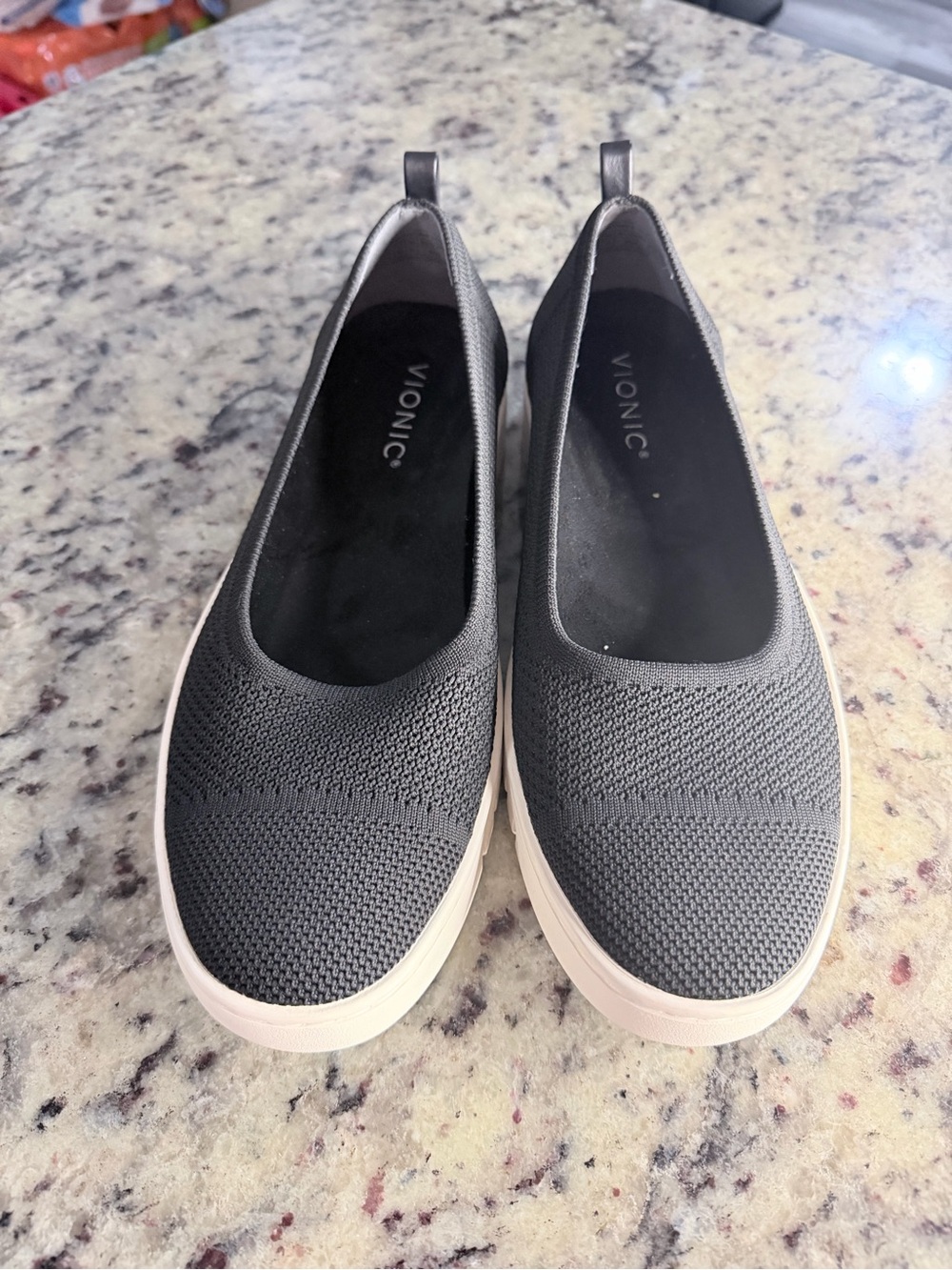Vionic Knit Slip-On Flats in black with White Sole